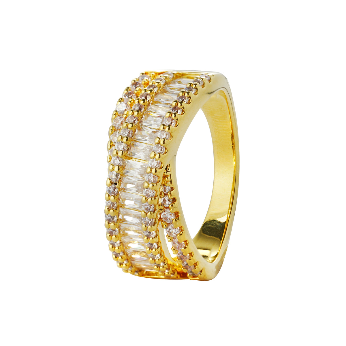 Baguette & Pave CZ Layered Ring – 14K Gold Plated / Silver Plated