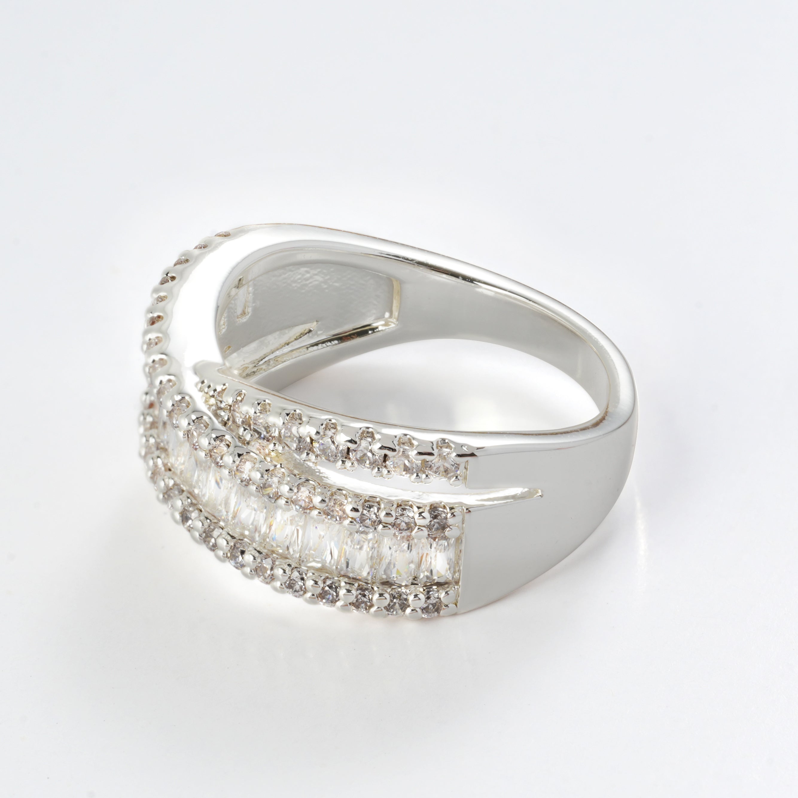 Baguette & Pave CZ Layered Ring – 14K Gold Plated / Silver Plated