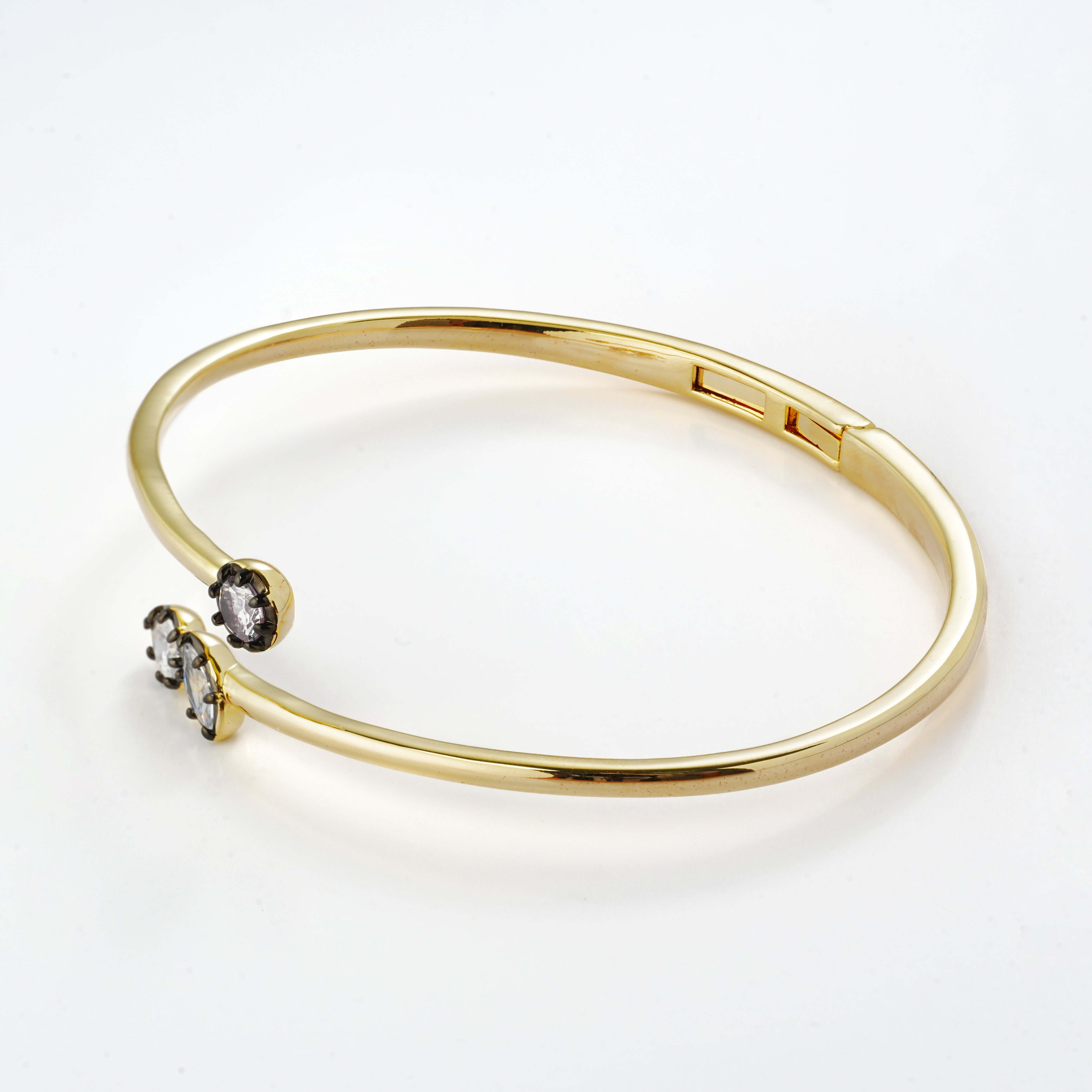 Two-Tone Plated Open Bypass CZ Cuff Bangle – Round & Marquise CZ Minimalist Bangle for OEM/ODM