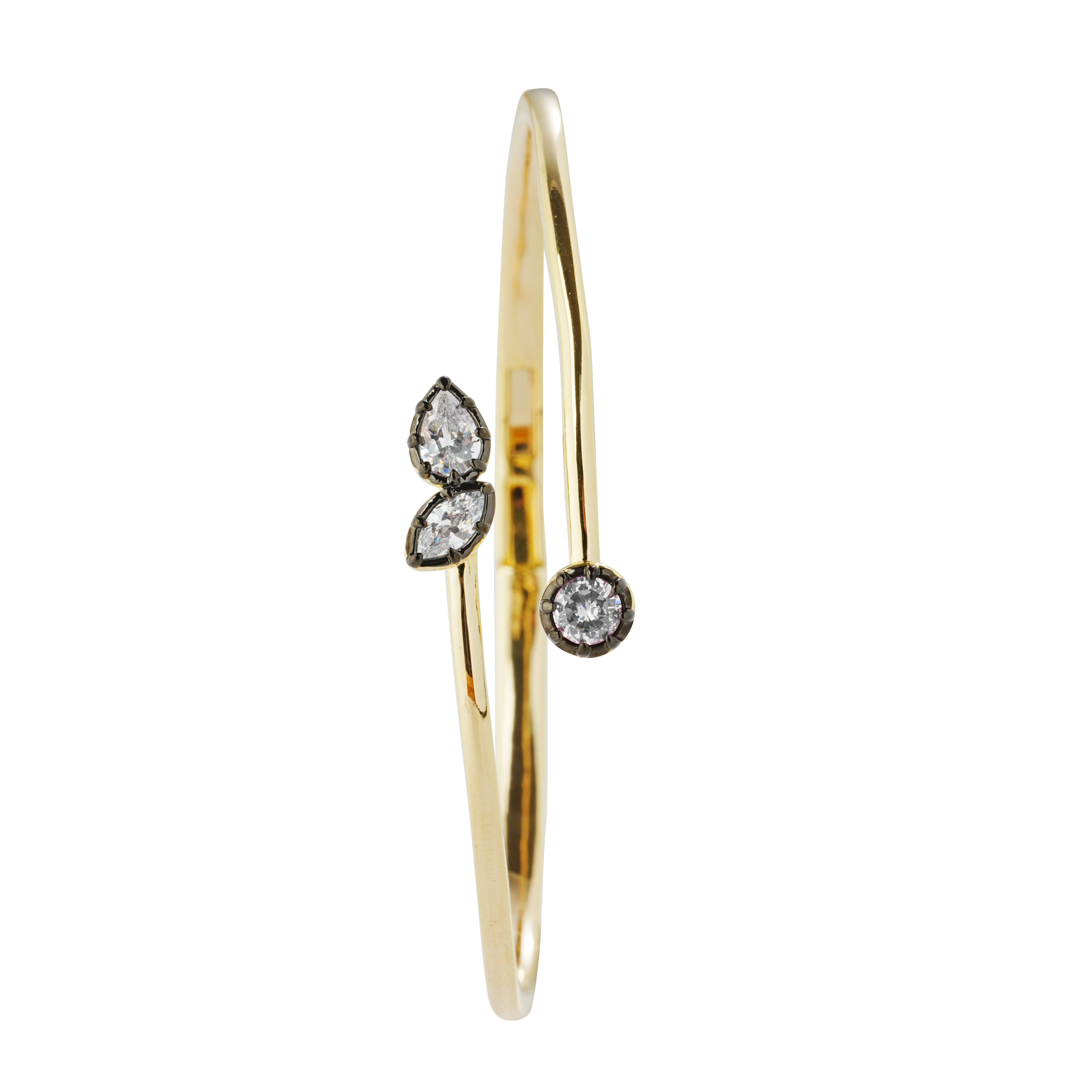 Two-Tone Plated Open Bypass CZ Cuff Bangle – Round & Marquise CZ Minimalist Bangle for OEM/ODM