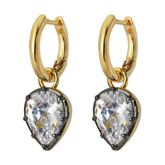 Dual-Tone 14K Gold & Gunmetal Plated Hoop Earrings with 3A Pear-Cut Zircon