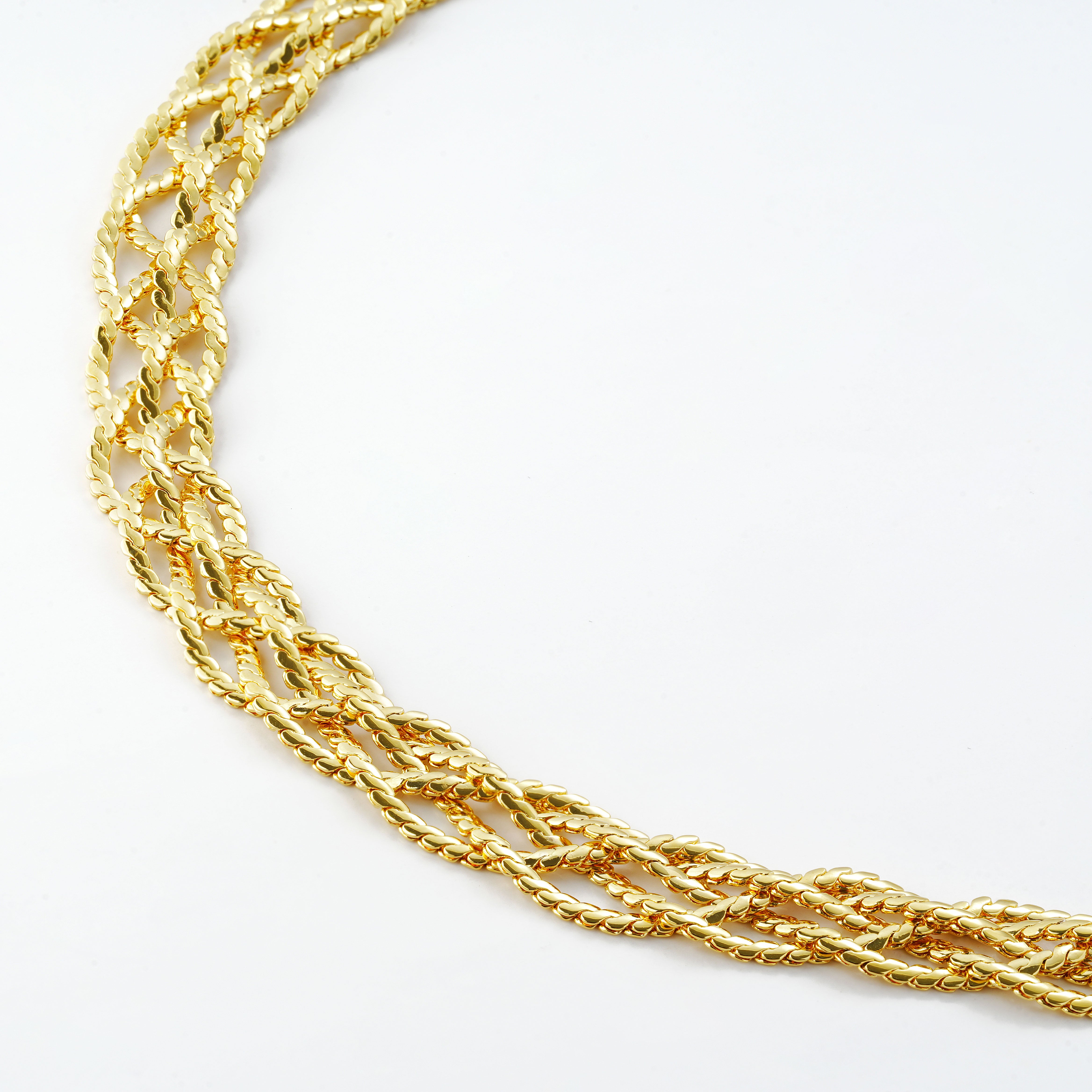 Multi-Strand Braided Statement Necklace – Brass 14K Gold Plated, High-Shine Finish