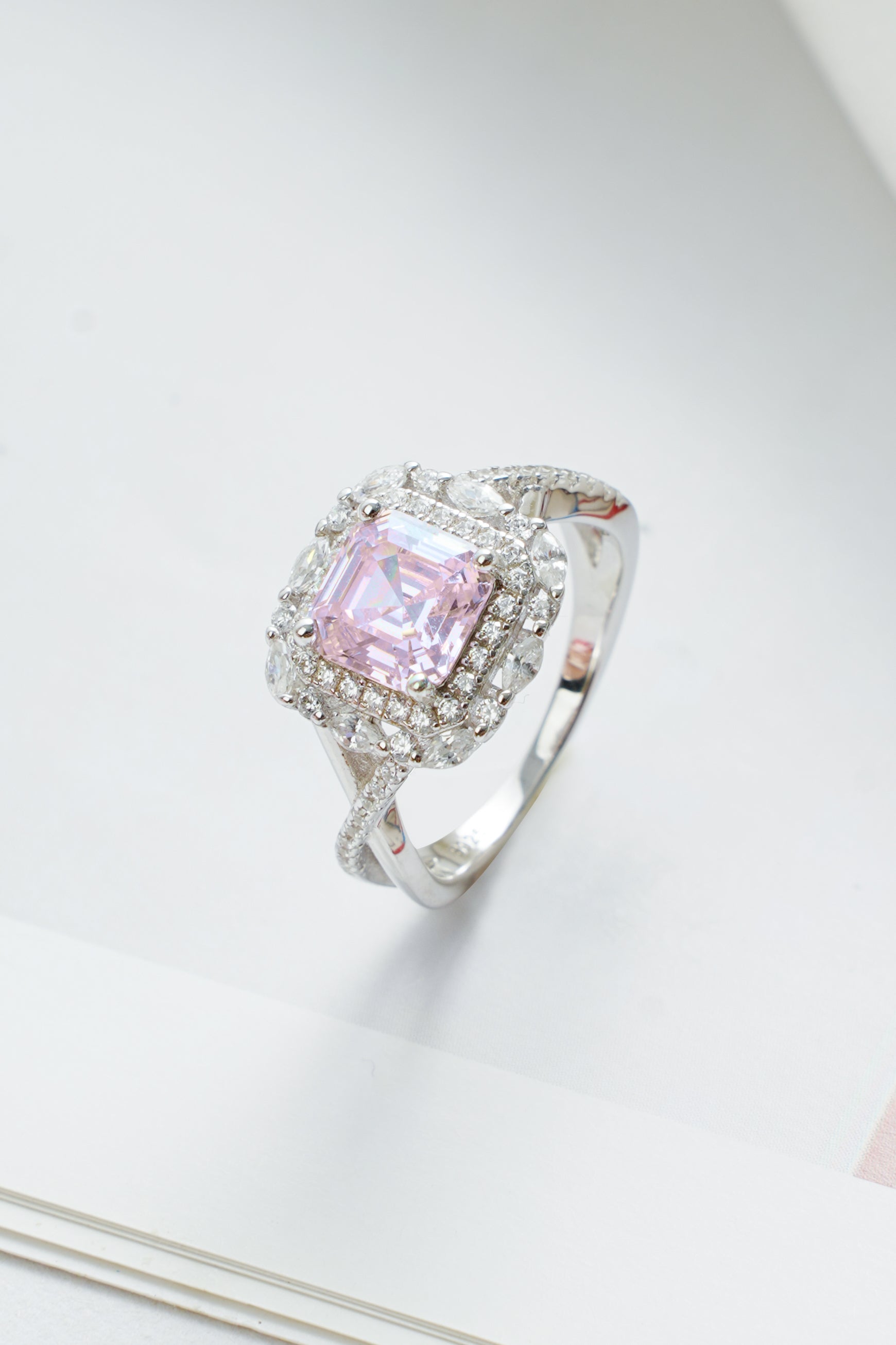 925 Sterling Silver Jewelry Set  – Pink Crushed Ice Stone Halo Necklace, Earrings & Ring | Regent Jewelry OEM ODM Supplier Since 1968