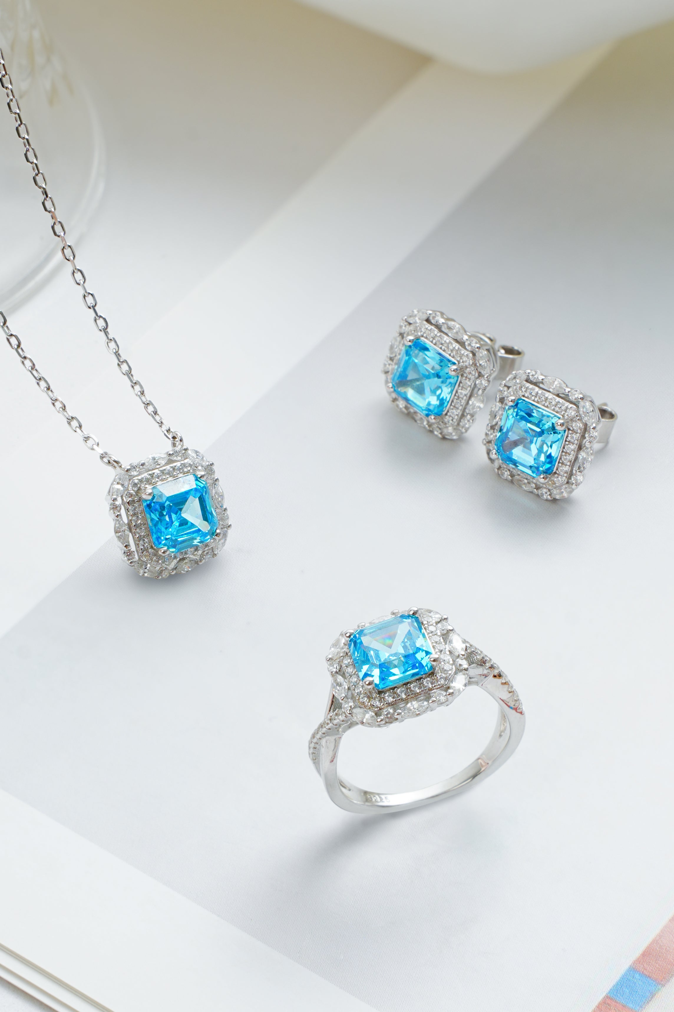 925 Silver Jewelry Set | Crushed Ice Stone Ring, Pendant & Earrings | OEM Fine Jewelry Supplier