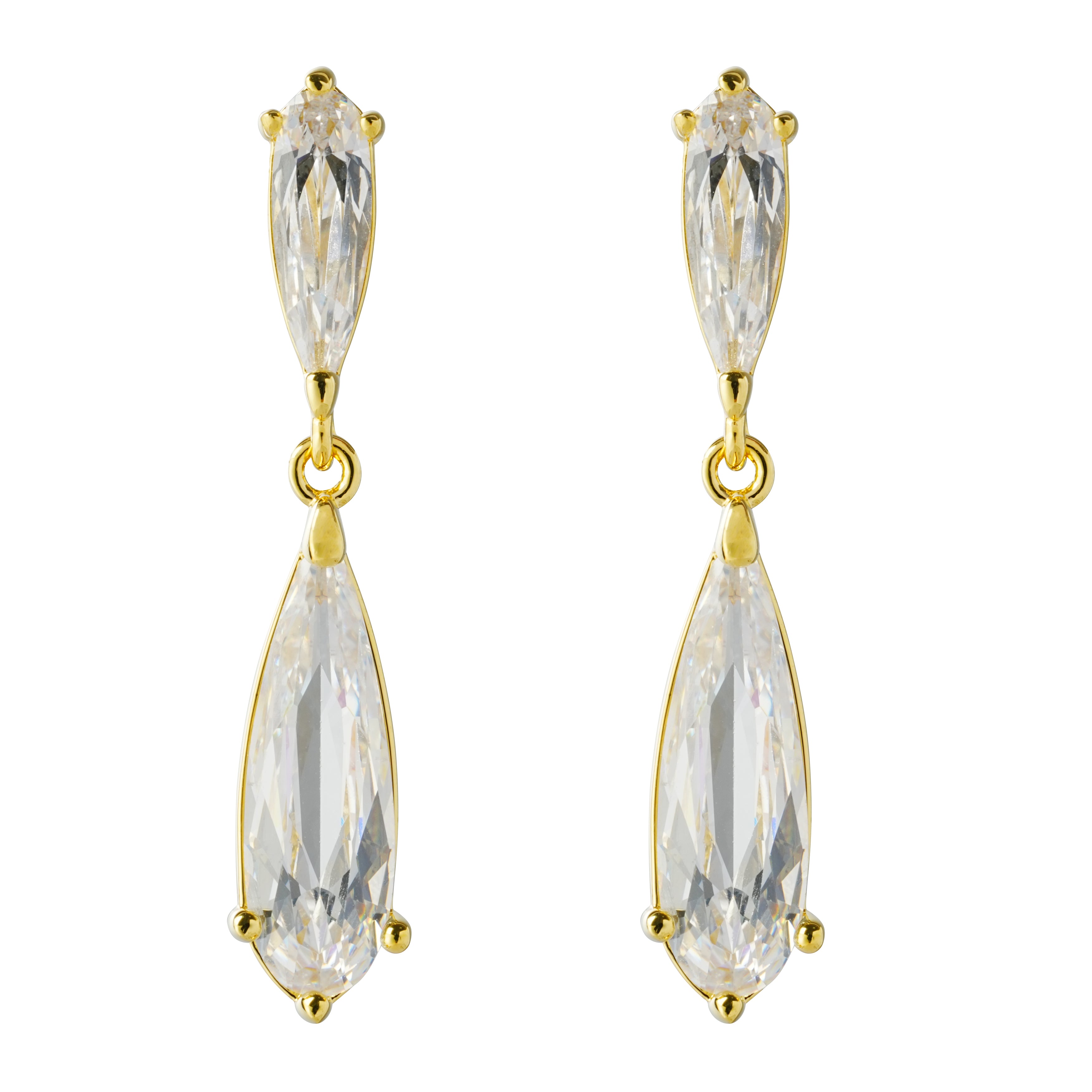 Elegant Double-Pear Drop Earrings with 3A Zircon – 14K Gold Plated Brass