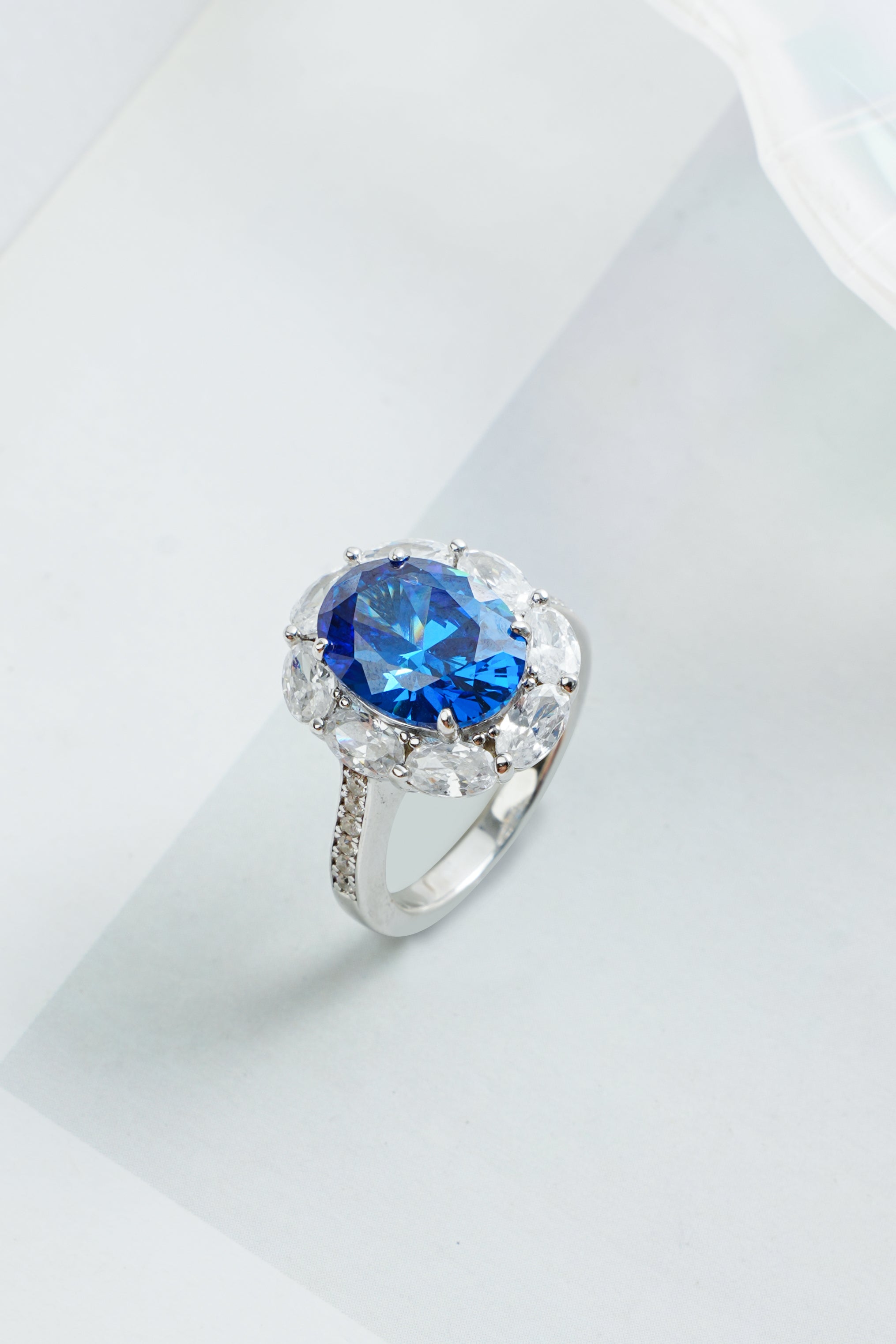 925 Sterling Silver Jewelry Set  – Sapphire Blue Ice Flower Stone Oval Set (Necklace, Earrings & Ring) | Regent Jewelry OEM ODM Supplier Since 1968