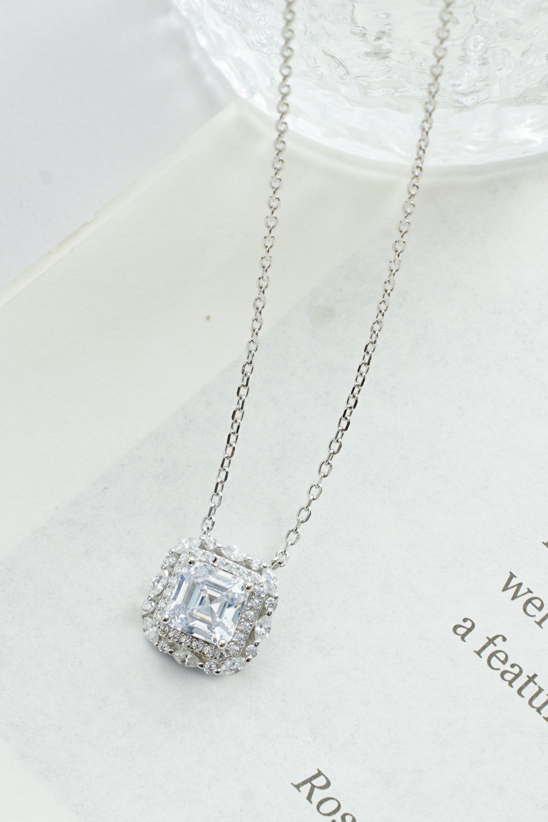 Luxury Crushed Ice Stone 925 Silver Jewelry Set | Square Halo CZ Bridal Necklace, Earrings & Ring | OEM Fine Jewelry Supplier