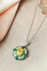 Luxury Yellow & Green Crushed Ice Stone Jewelry Set | 925 Silver Halo Necklace, Earrings & Ring | Wholesale OEM Jewelry Manufacturer