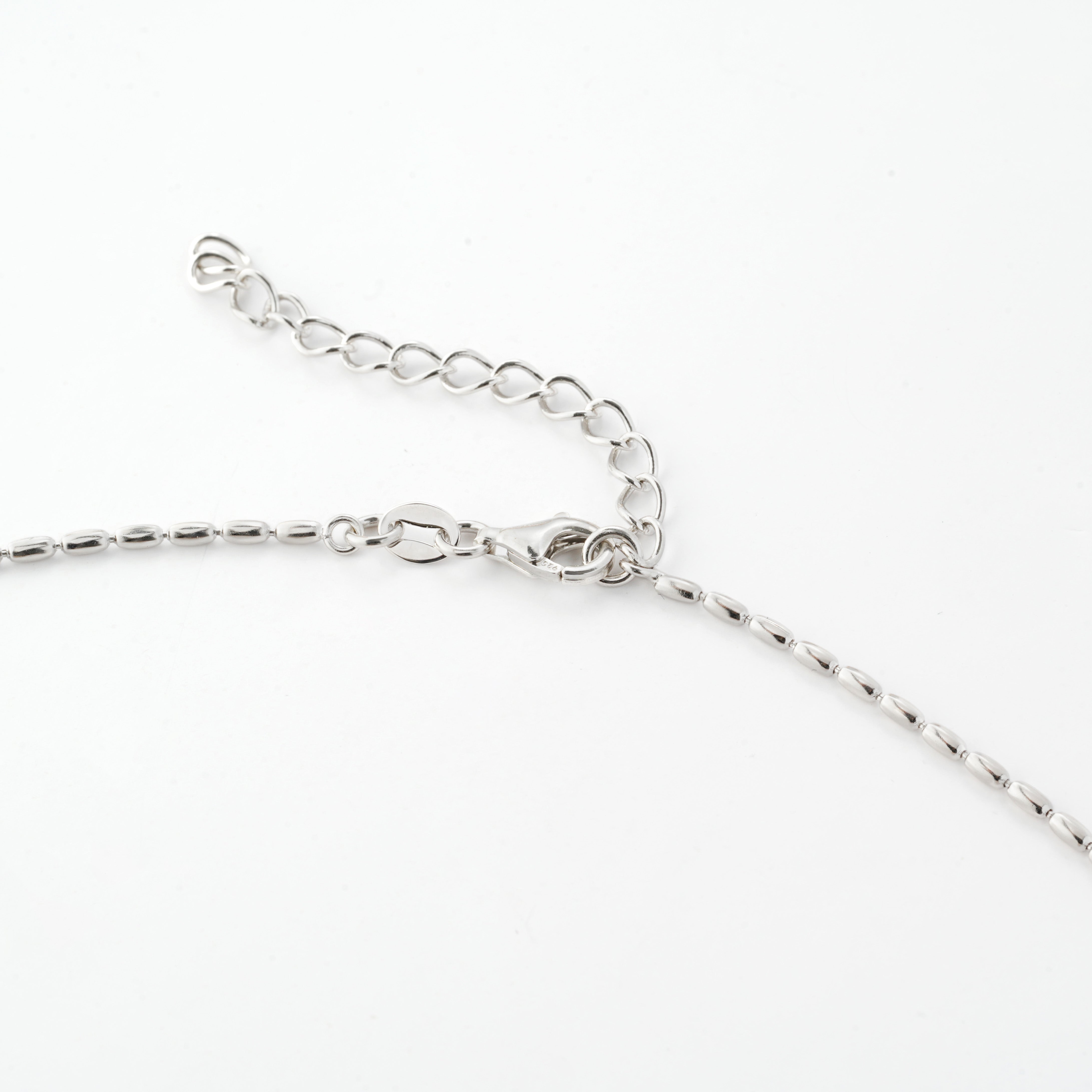 Rhodium-Plated 925 Sterling Silver Rice-Bead Necklace with Oval Freshwater Pearl Pendant