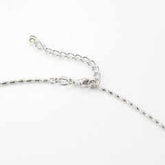 Rhodium-Plated 925 Sterling Silver Rice-Bead Necklace with Oval Freshwater Pearl Pendant