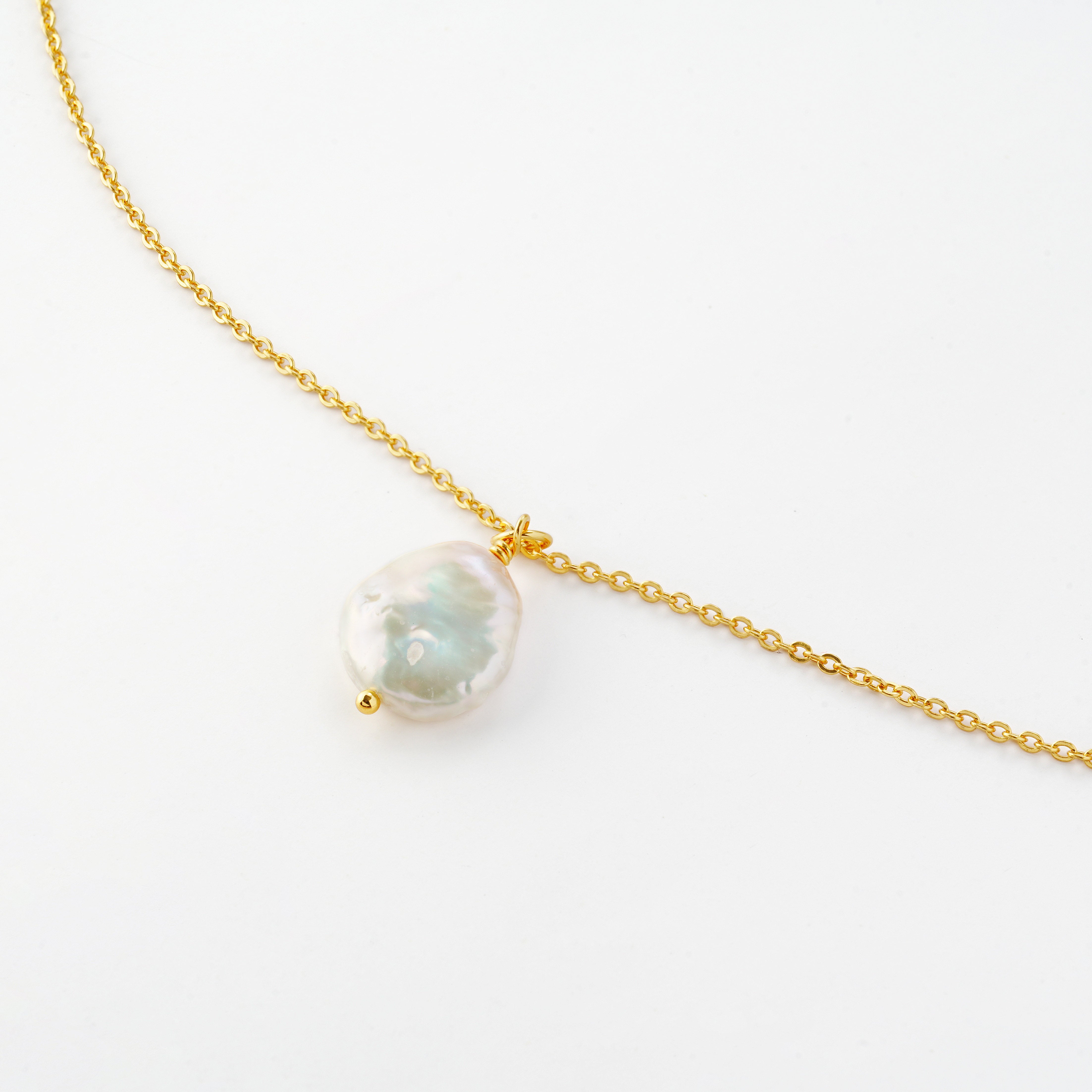 23ct Gold Plated Long Necklace with Natural Coin Pearl Pendant – 925 Sterling Silver
