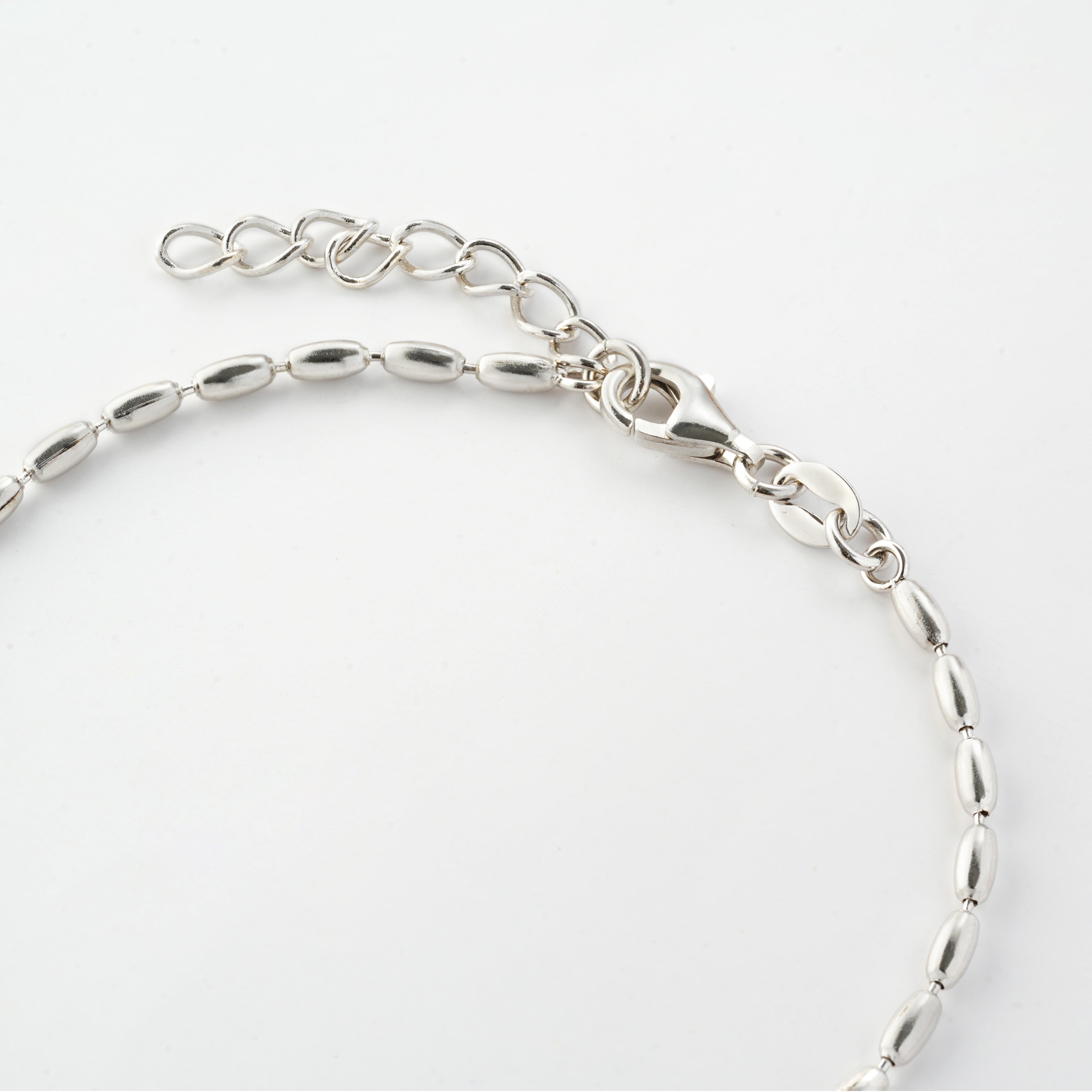 Rhodium-Plated 925 Sterling Silver Rice-Bead Chain Bracelet – Minimalist 195mm Design