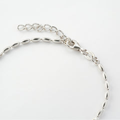 Rhodium-Plated 925 Sterling Silver Rice-Bead Chain Bracelet – Minimalist 195mm Design