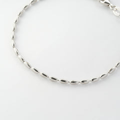 Rhodium-Plated 925 Sterling Silver Rice-Bead Chain Bracelet – Minimalist 195mm Design