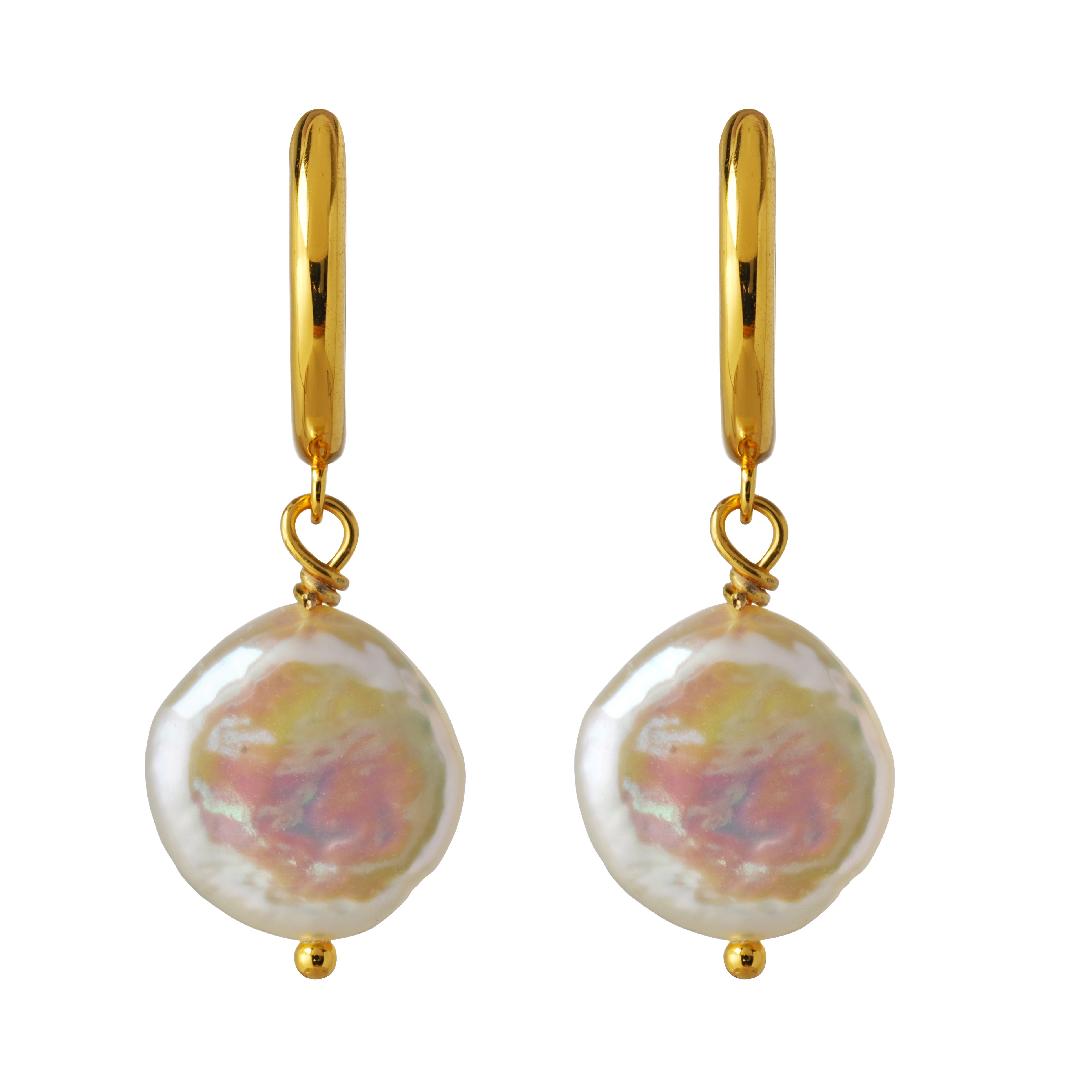 23ct Gold Plated Coin Pearl Drop Earrings – 10mm Pearl on 925 Silver