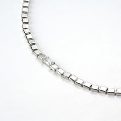 Rhodium-Plated Square Link Necklace with 3A CZ Center Stone