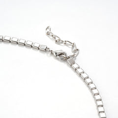 Rhodium-Plated Square Link Necklace with 3A CZ Center Stone