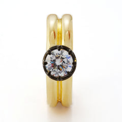 Chic Two-Tone Plated Minimalist Design Ring with 3A Zircon | 14K Gold & Gunmetal Plating