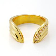 Statement Marquise-Cut Zircon Ring Set (2 PCS) | 14K Gold Plated Brass | Sculpted Bands with Pave Accents