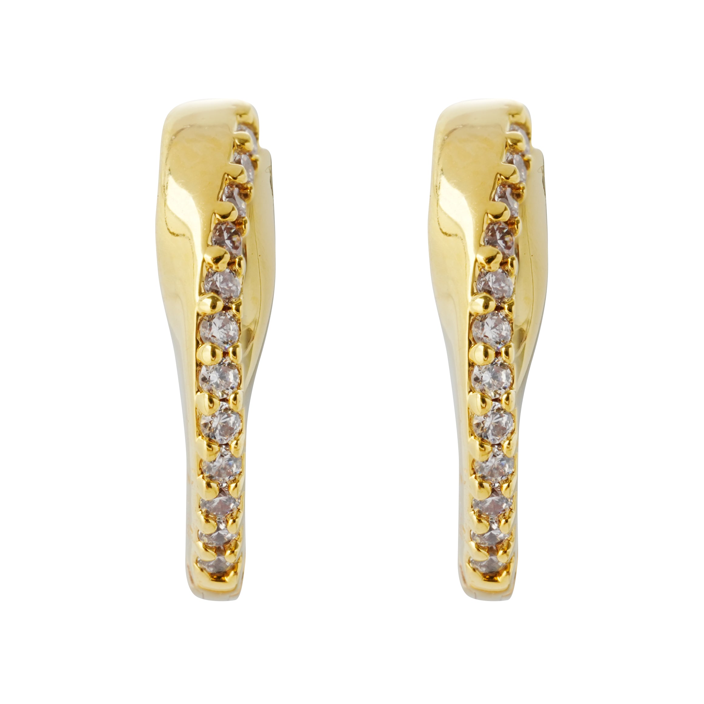 Sculptural Gold Plated Huggie Earrings with Pave Zircons
