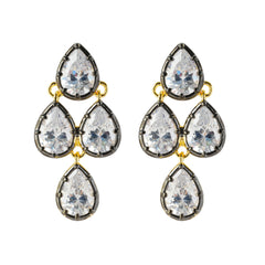 Elegant Cascading Pear-Cut Zircon Drop Earrings with Dual-Tone Plating