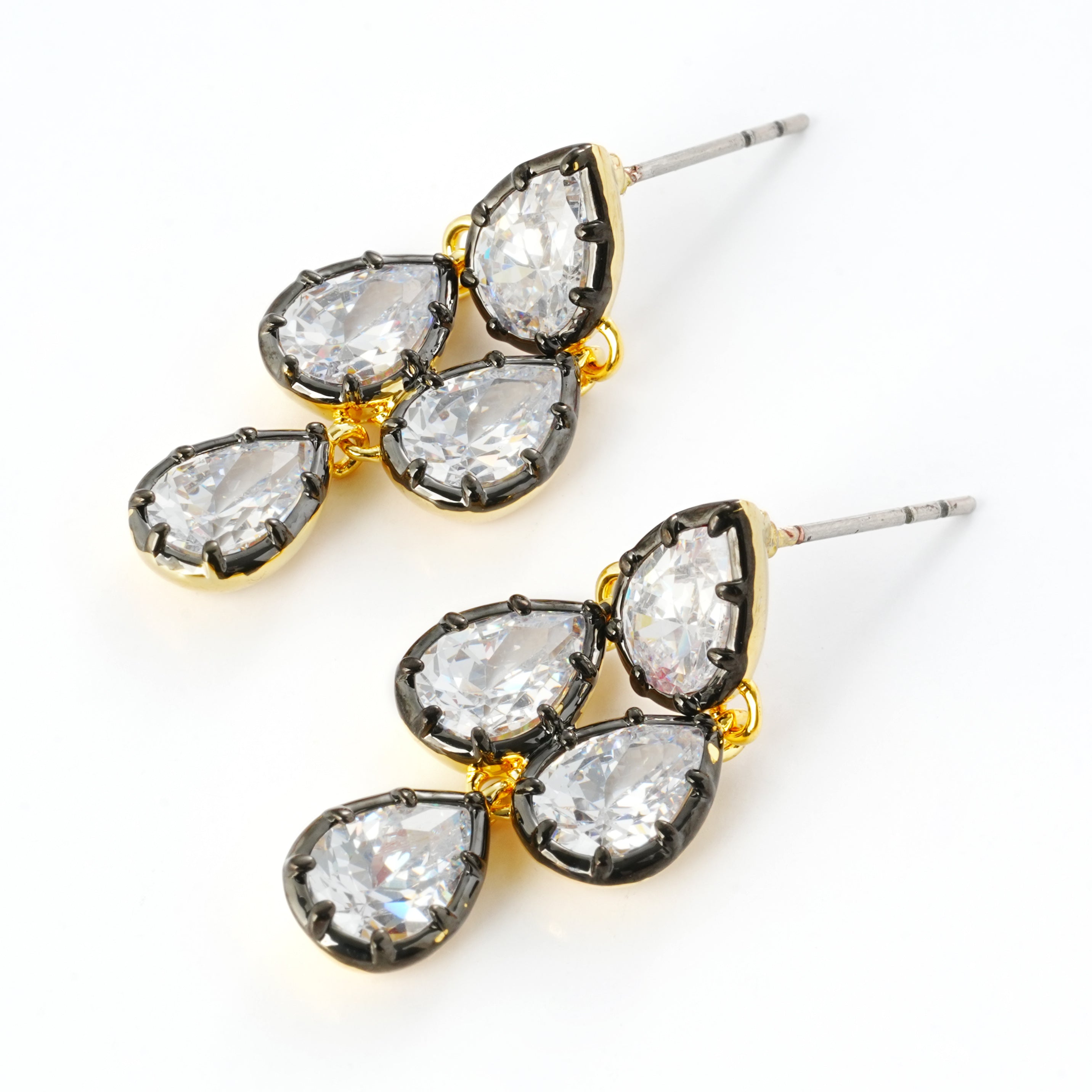 Elegant Cascading Pear-Cut Zircon Drop Earrings with Dual-Tone Plating