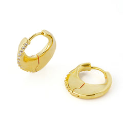Sculptural Gold Plated Huggie Earrings with Pave Zircons