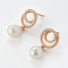 Rose-Gold Plated 925 Sterling Silver Spiral Earrings with Freshwater Pearl Drops