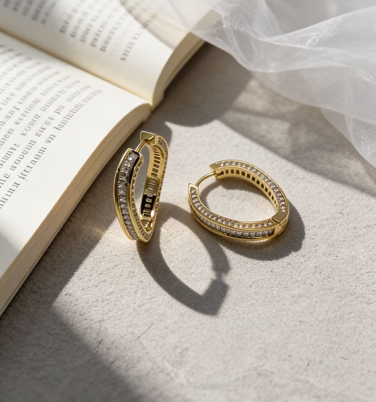 Micro Pavé Geometric Hoop Earrings – 14K Gold Plated Modern Luxury Design