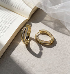 Micro Pavé Geometric Hoop Earrings – 14K Gold Plated Modern Luxury Design