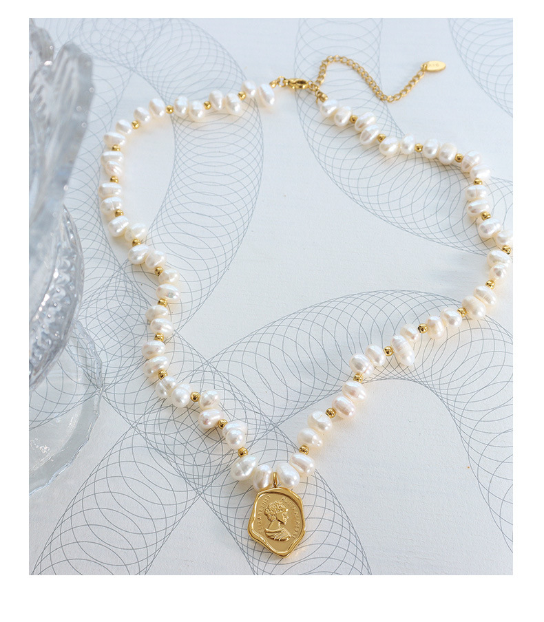 Freshwater Pearl Necklace with Vintage Coin Pendant