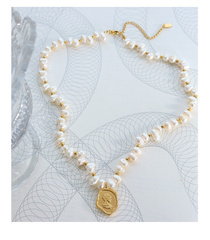 Freshwater Pearl Necklace with Vintage Coin Pendant
