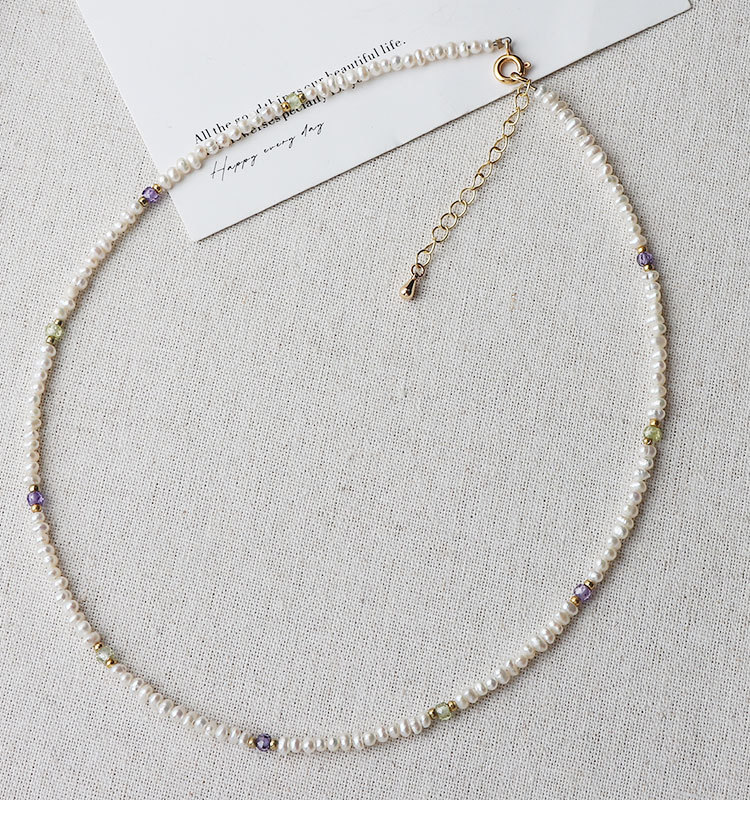 Elegant Freshwater Pearl Necklace with Multicolor Zircon Accents | 14K Gold Plated Brass