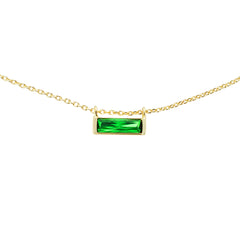 Minimal Sliding Bar Necklace – Brass Gold Plated with Olive Green Baguette Crystal