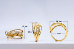 Chunky Layered Crossover Ring in 14K Gold Plated Brass with Pave Zircons