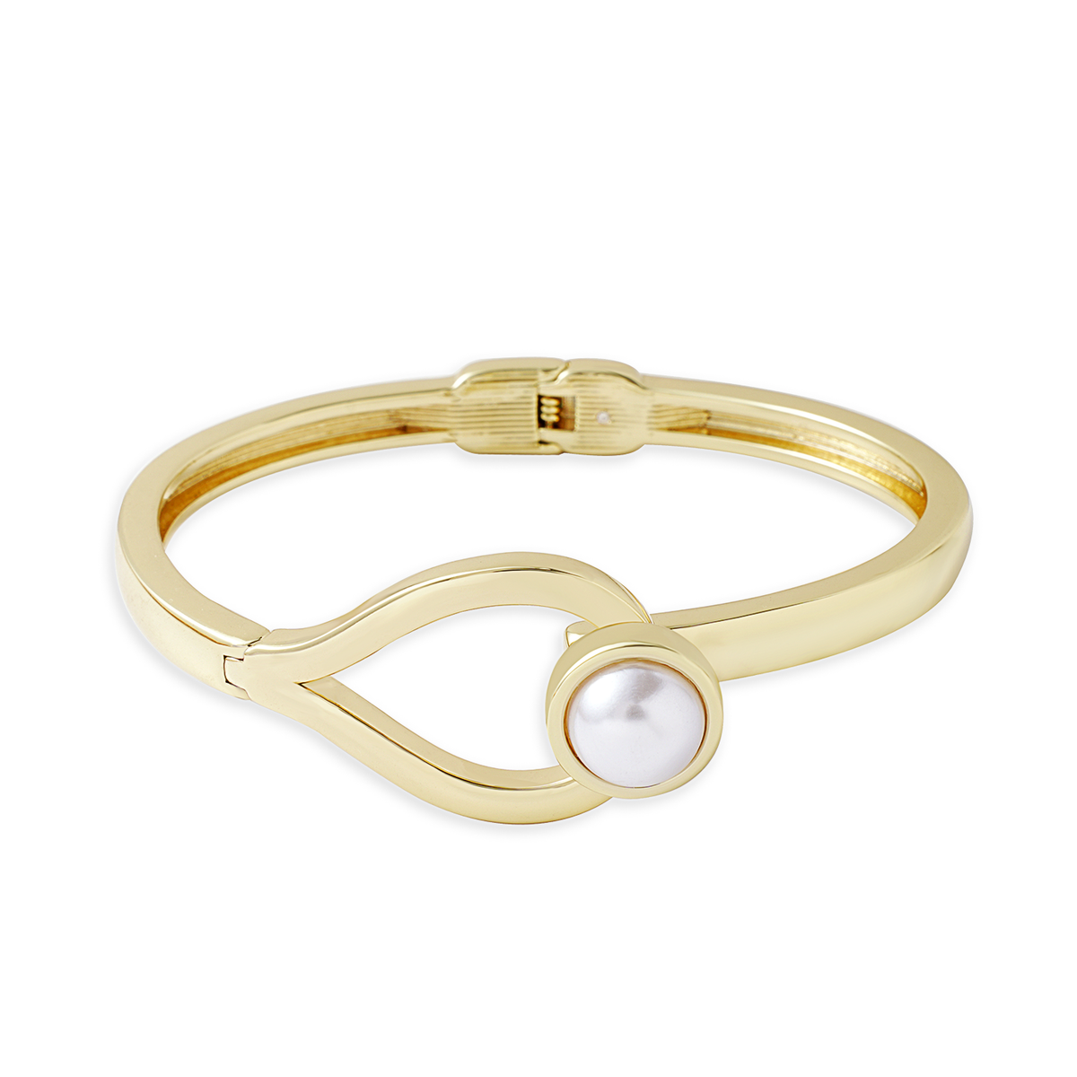 14K Gold Plated Zinc Alloy Pearl Bangle | Minimalist Open Design Fashion Bracelet | Wholesale Modern Jewelry Manufacturer (OEM/ODM)