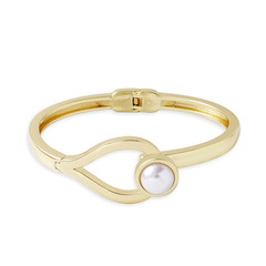 14K Gold Plated Zinc Alloy Pearl Bangle | Minimalist Open Design Fashion Bracelet | Wholesale Modern Jewelry Manufacturer (OEM/ODM)