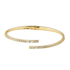 Offset Open Bangle | Half Zirconia, Half Polished | Brass Base with 14K Gold Plated (7 mils)