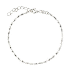 Rhodium-Plated 925 Sterling Silver Rice-Bead Chain Bracelet – Minimalist 195mm Design