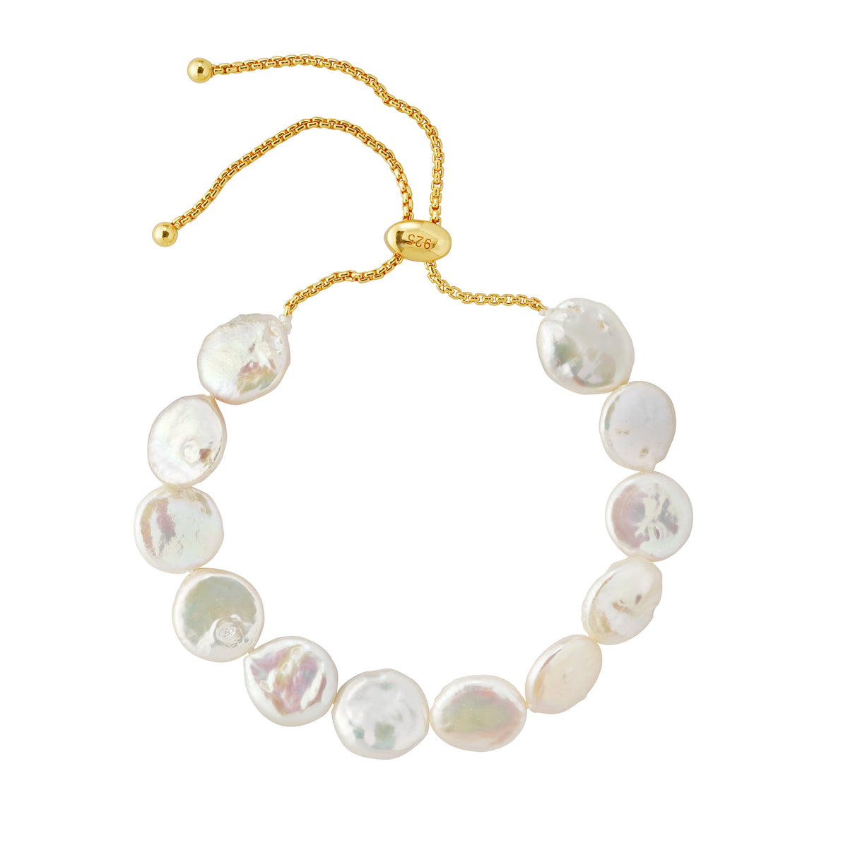 23ct Gold Plated Coin Pearl Slider Bracelet – Natural Freshwater Lustre