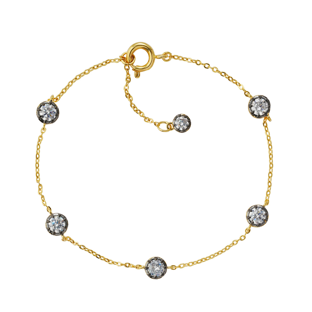 Round CZ Bracelet with Gunmetal Bezel – 14K Gold Plated