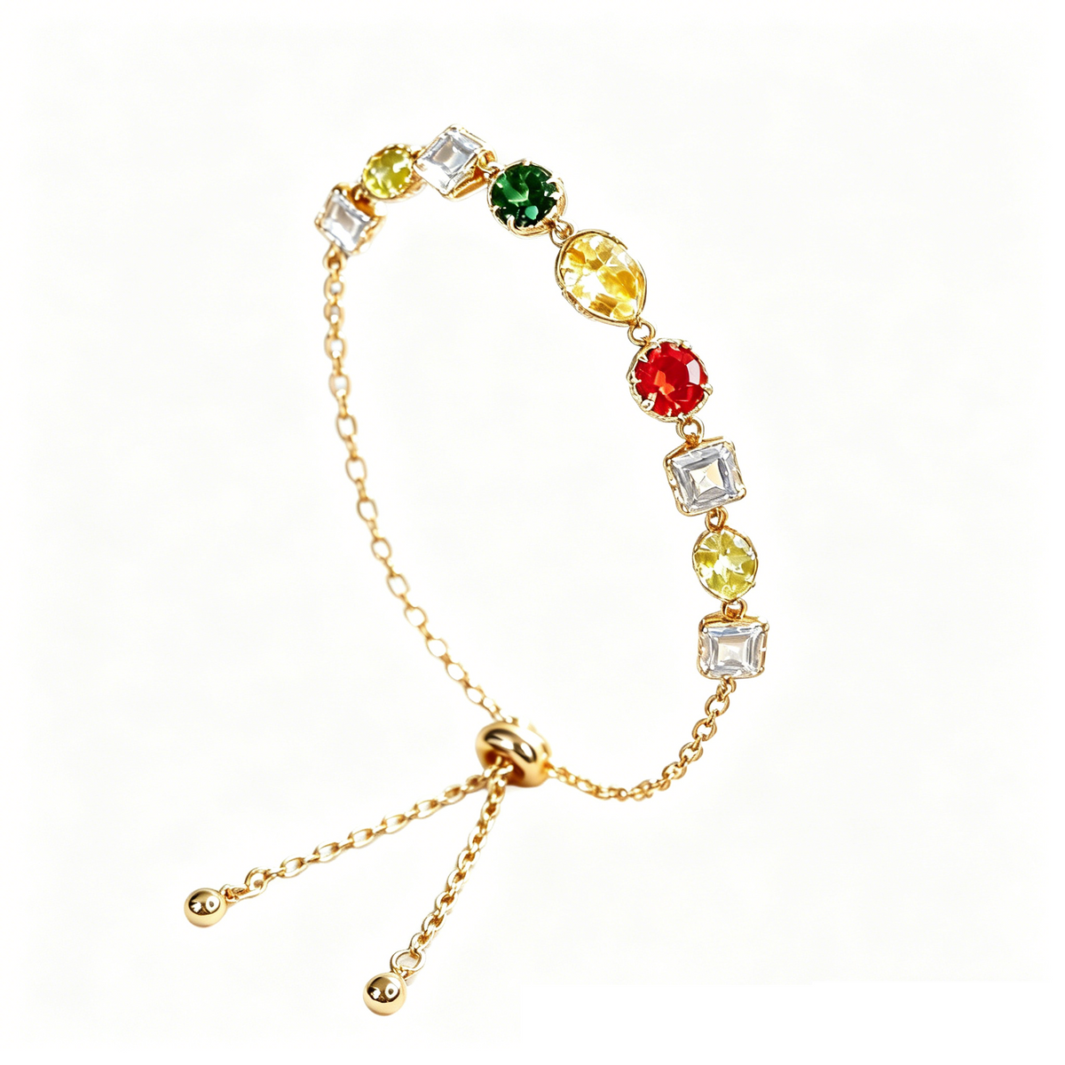 Mixed Color CZ Adjustable Bracelet – 14K Gold Plated