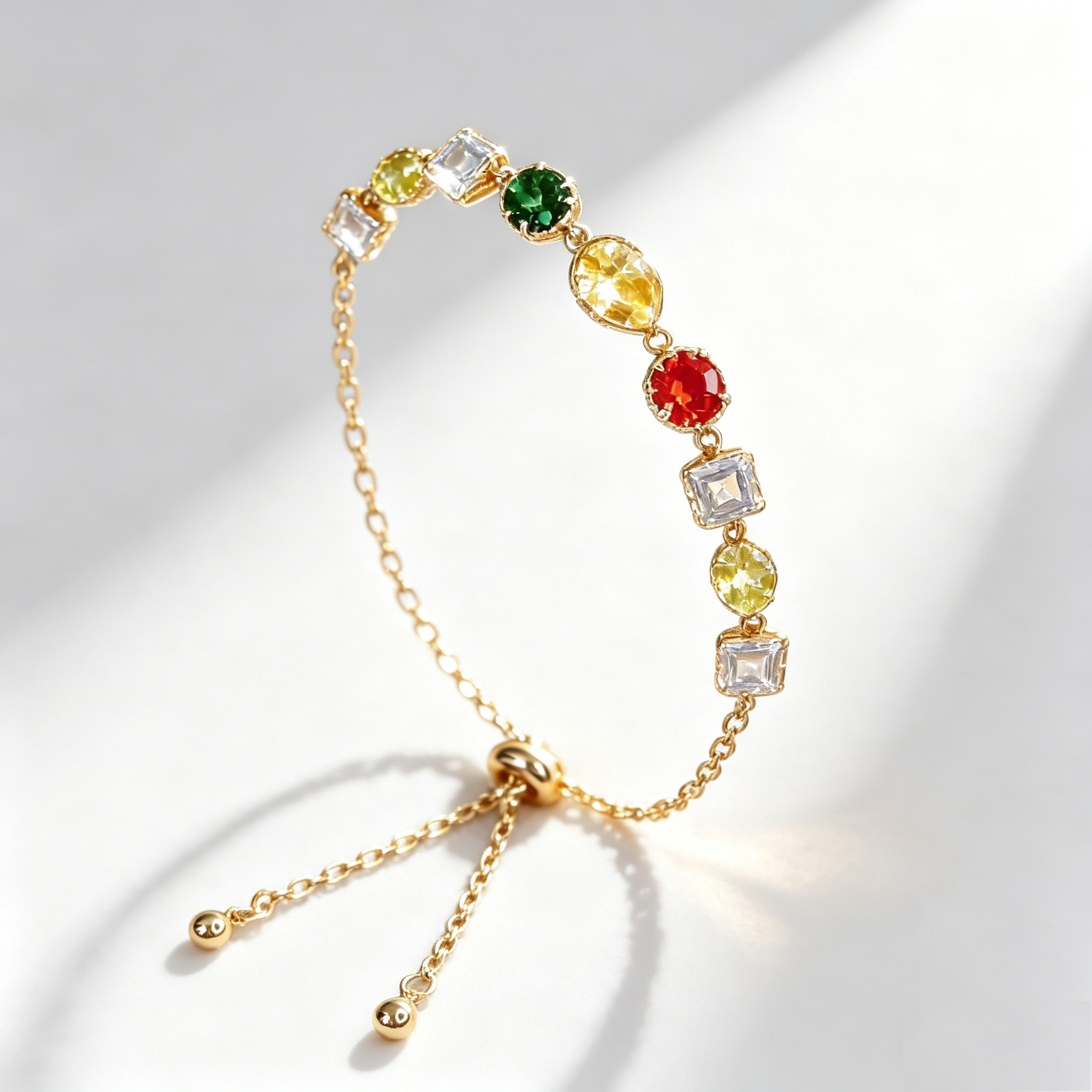 Mixed Color CZ Adjustable Bracelet – 14K Gold Plated