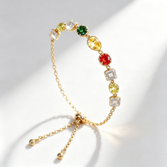 Mixed Color CZ Adjustable Bracelet – 14K Gold Plated