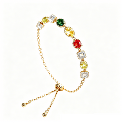 Mixed Color CZ Adjustable Bracelet – 14K Gold Plated
