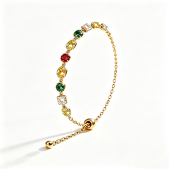 Colorful Multi-Stone CZ Bracelet – 14K Gold Plated Adjustable Slider Chain
