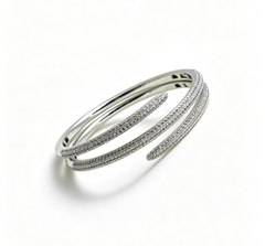 Luxury Double-Layer Pavé Cuff Bracelet – Rhodium Plated Open Wrap Bangle