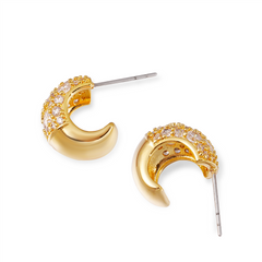 Gold Hoop Earrings with Sparkling CZ Stones