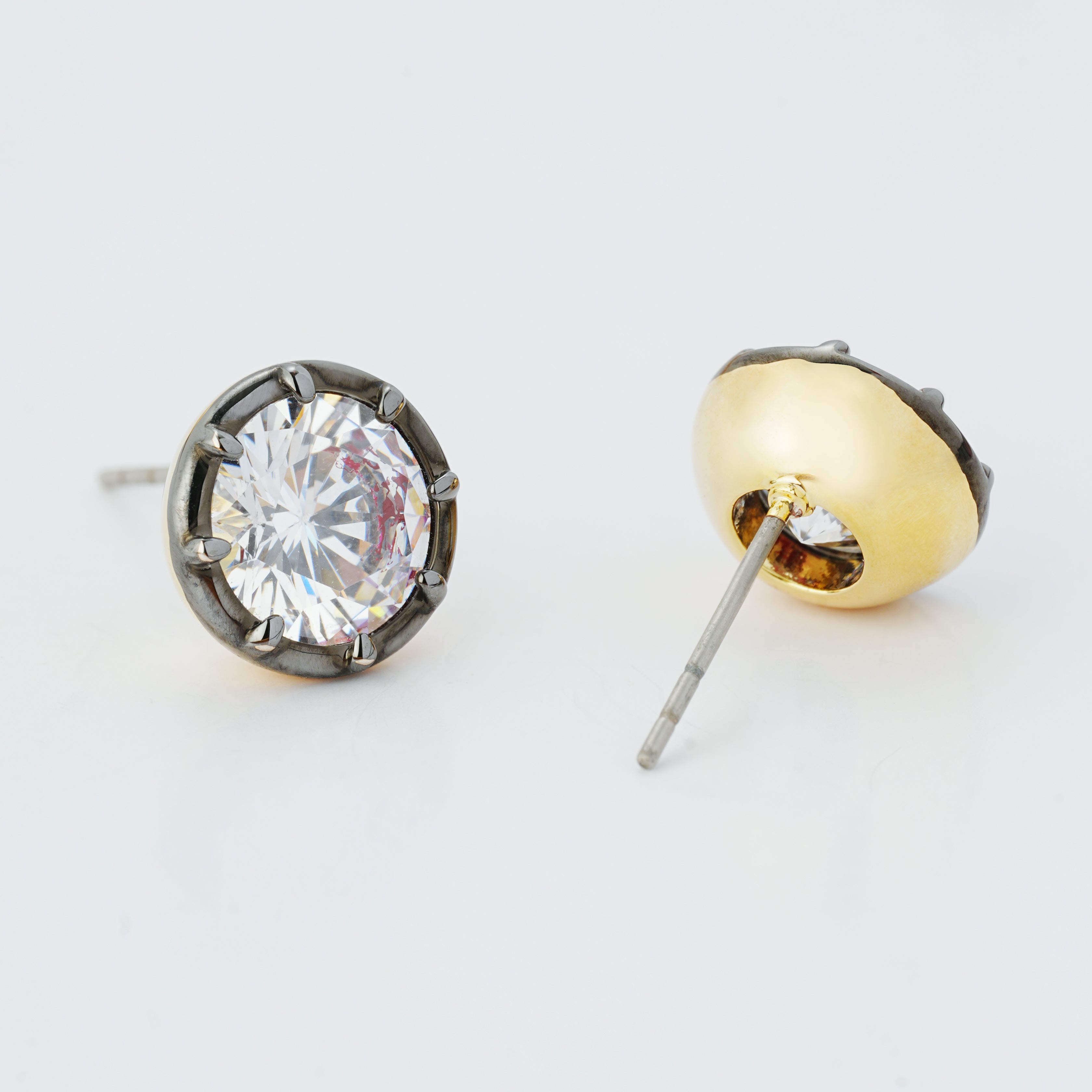 Zirconia Stud Earrings in Gold and Gunmetal – Square, Round, Teardrop & Oval Design