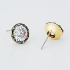 Zirconia Stud Earrings in Gold and Gunmetal – Square, Round, Teardrop & Oval Design
